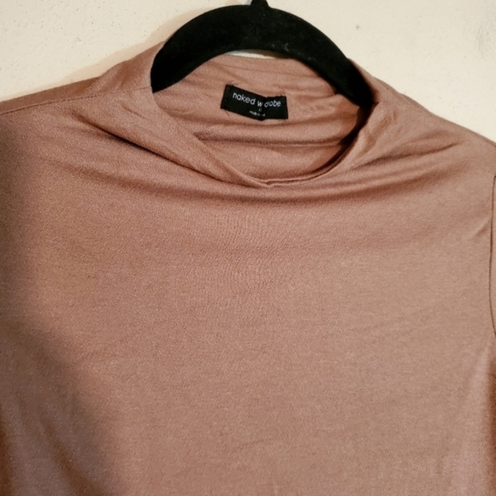 Naked Wardrobe Brown Stretchy Blouse Top Mock Neck Long Sleeve XL NWOT - Picture 3 of 9